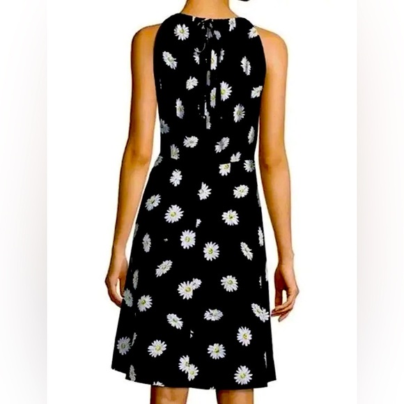 Kate Spade Black Tie High Neck Dress w/ Daisies & Cinched Waist Size 4 - Picture 4 of 9